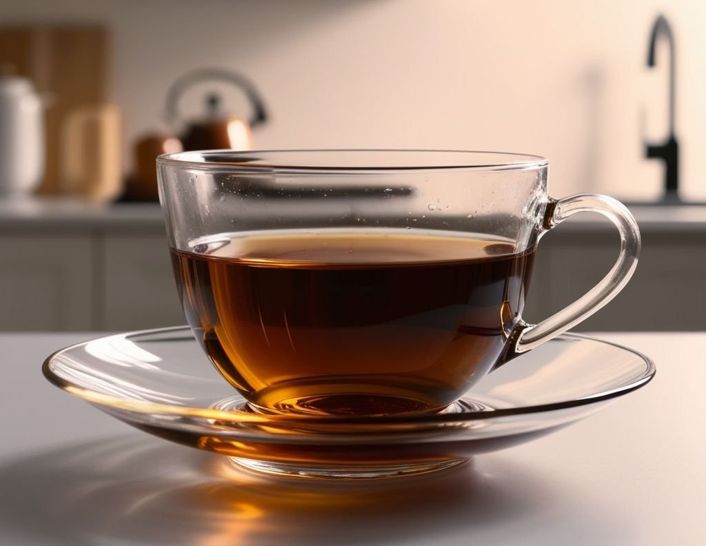 tè nero in tazza di vetro