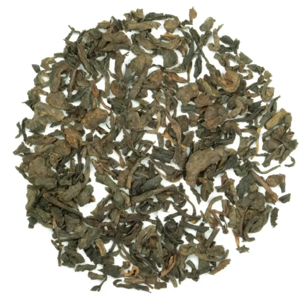 Pu Erh Menghai stagionatura di 5 anni, in foglia, biologico. Dettaglio delle foglie