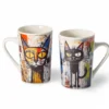 Coppia di tazze Stormy decorate in stile graffiti con gatti