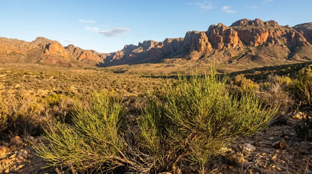 Pianta di Aspalathus linearis nelle montagne del Cederberg in Sudafrica, unica regione di coltivazione